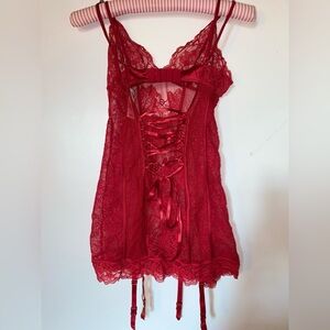 Victoria's Secret VDAY-Scarlet Lace Chemise With Garters.